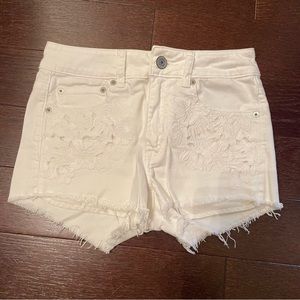 American Eagle White Floral Hi Rise Jean Shorts
